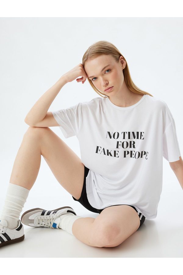 Koton Koton Sports T-Shirt Oversize Crew Neck Slogan Printed Short Sleeve