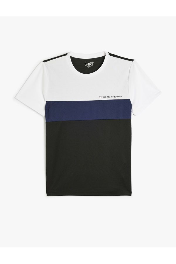 Koton Koton Sports T-Shirt Slogan Printed Color Block Short Sleeve Crew Neck