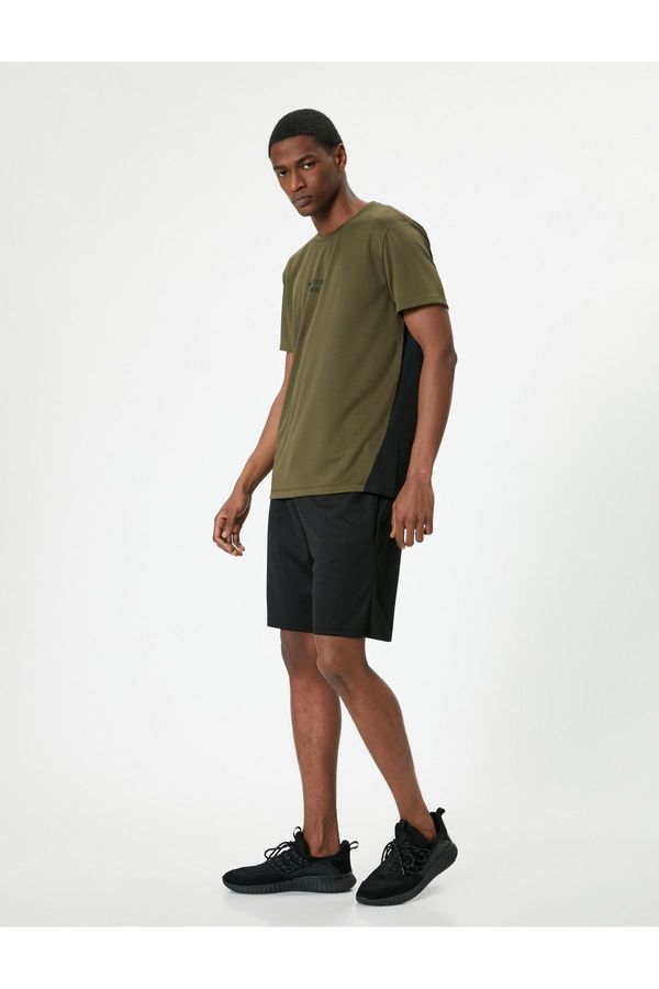 Koton Koton Sports T-Shirt Slogan Printed Color Blocked Crew Neck