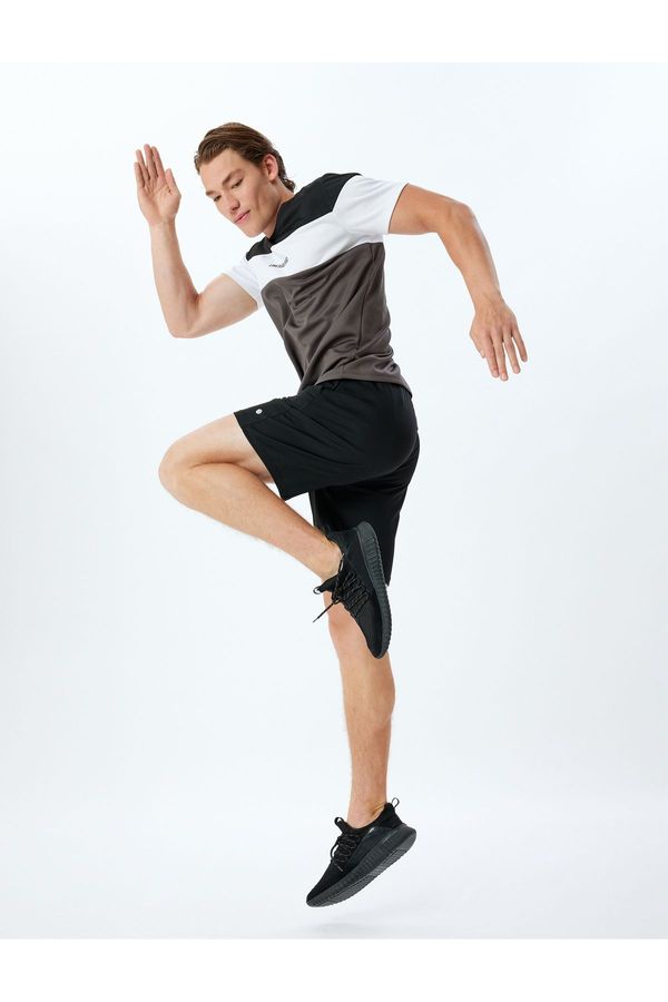 Koton Koton Sports T-Shirt Slogan Printed Crew Neck Color Block Short Sleeve