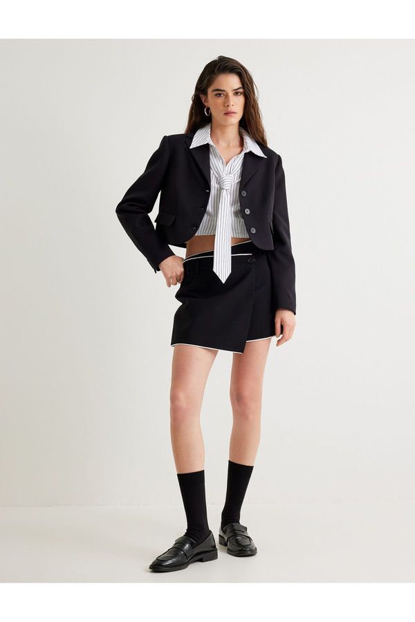 Koton Koton Standard Waist Asymmetrical Double BreastedMiniShorts Skirt