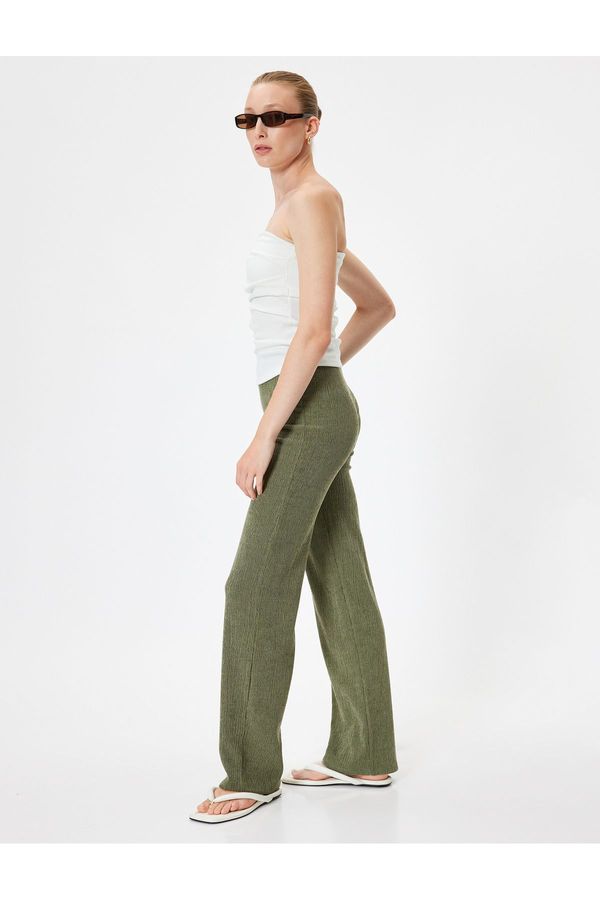 Koton Koton Standard Waist Textured Straight Leg Trousers