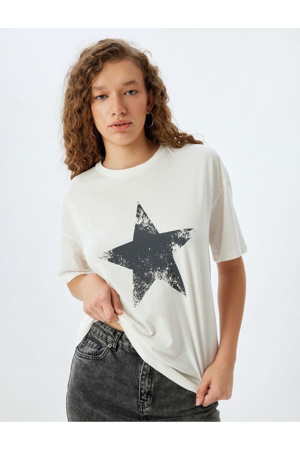 Koton Koton Star Printed T-Shirt Crew Neck Short Sleeves Comfortable Cotton