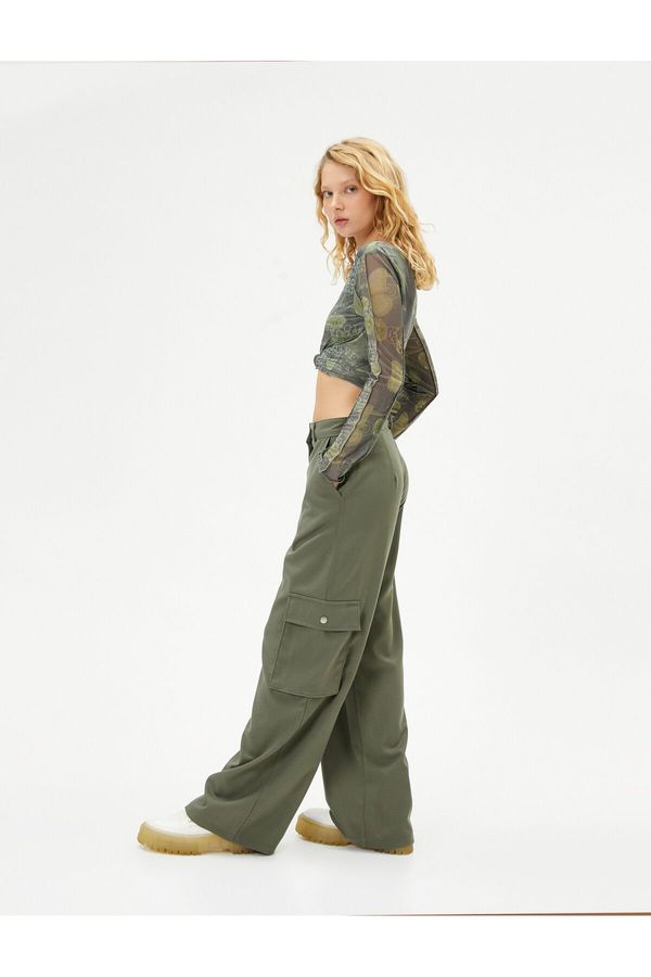 Koton Koton Straight Wide Leg Cargo Pants Normal Waist Large Pocket Detailed