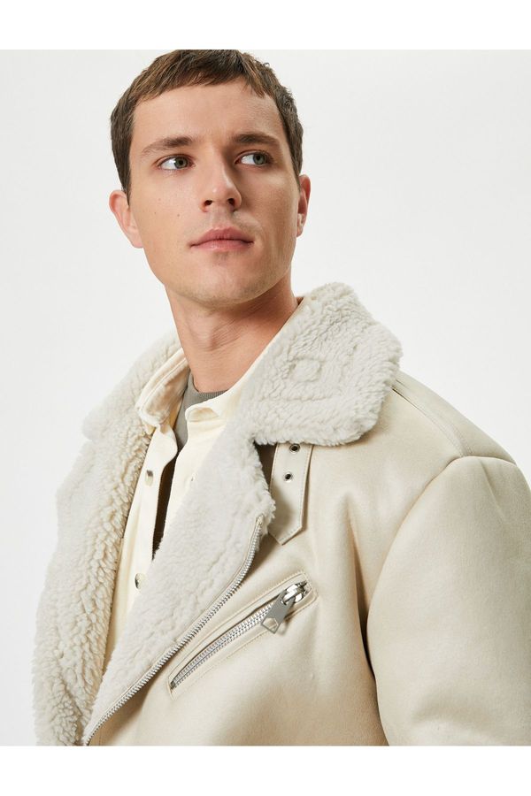 Koton Koton Suede Look Fur Biker Jacket Slim Fit