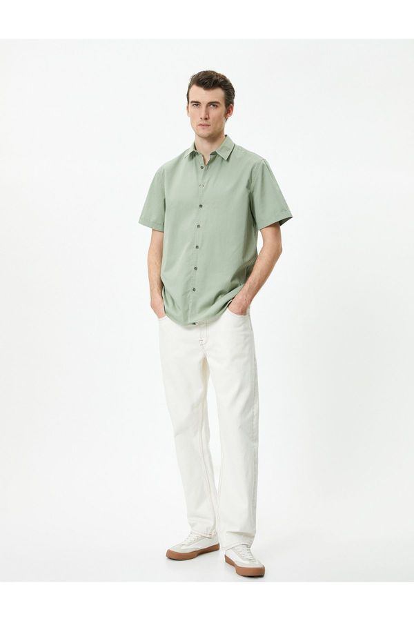 Koton Koton Summer Shirt Classic Collar Buttoned Curved Sleeve Detail