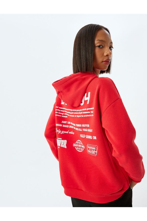 Koton Koton Sweatshirt with Printed Back Hooded Raised Comfortable Fit