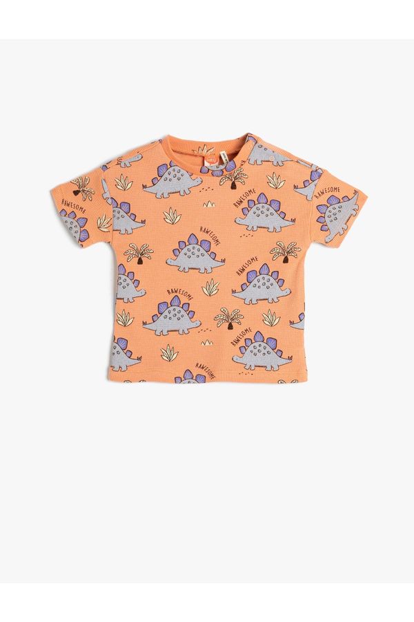 Koton Koton T-Shirt Dinosaur Print Short Sleeved Crew Neck Cotton