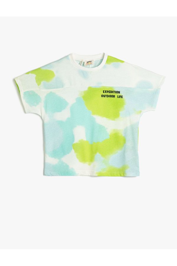Koton Koton T-Shirt Short Sleeve Tie Dye Patterned Crew Neck Cotton