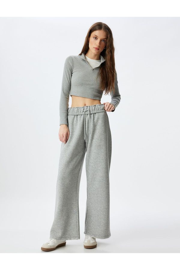 Koton Koton Three Thread Raised Wide Leg Sweatpants with Elastic Waist