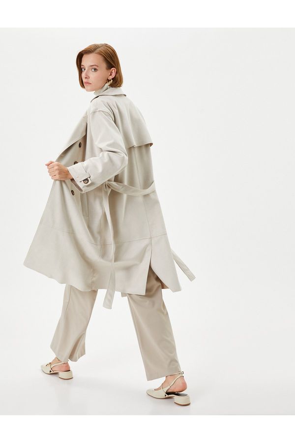 Koton Koton тренчкот двойна гърди закопчана колан талия джоб