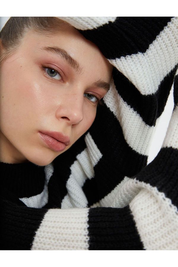 Koton Koton трикотаж пуловер дълго хлабав годни стойка кръг врата дълъг ръкав