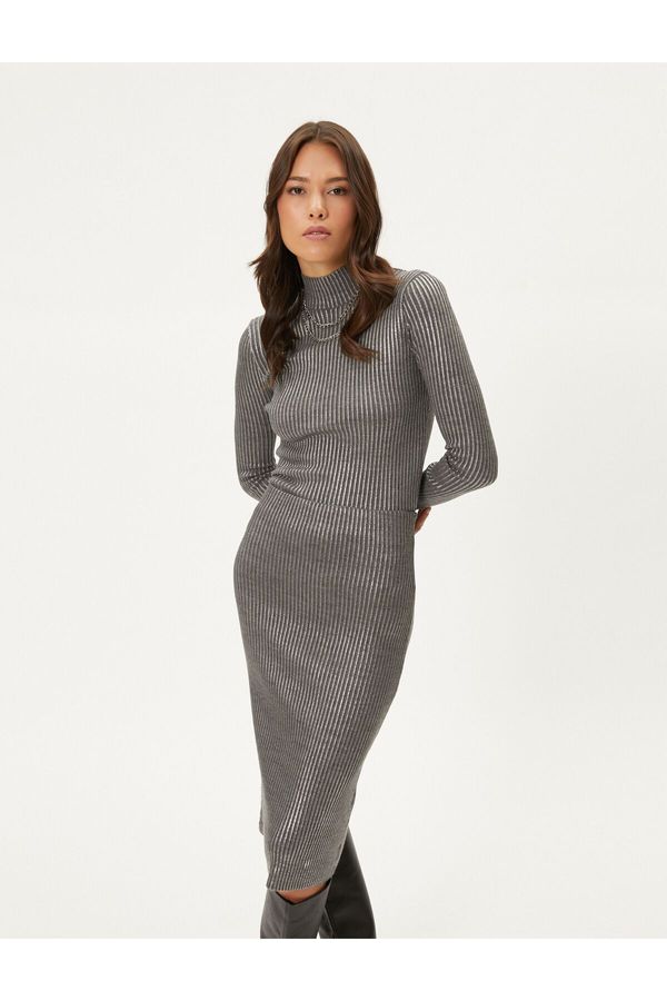 Koton Koton трикотаж пуловер половината поло метален листа редовни годни кашмир текстурирани