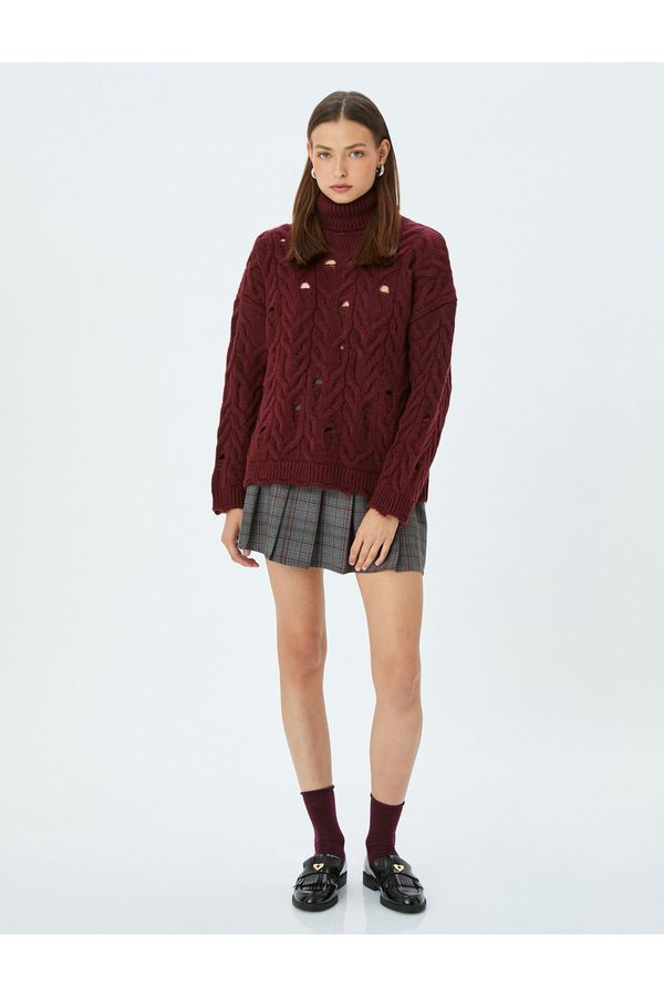 Koton Koton Turtleneck Frayed Hair Knit Textured Knitwear Sweater
