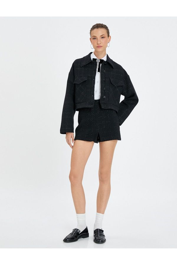 Koton Koton Tweed Jacket Flap Pocket Button Detailed