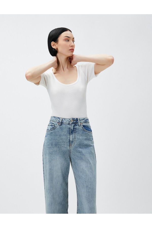 Koton Koton U-образно деколте къс ръкав трикотаж пуловер