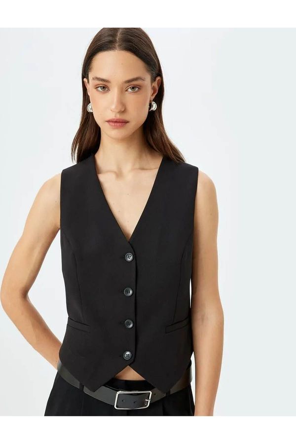 Koton Koton V Neck Buttoned Blazer Vest