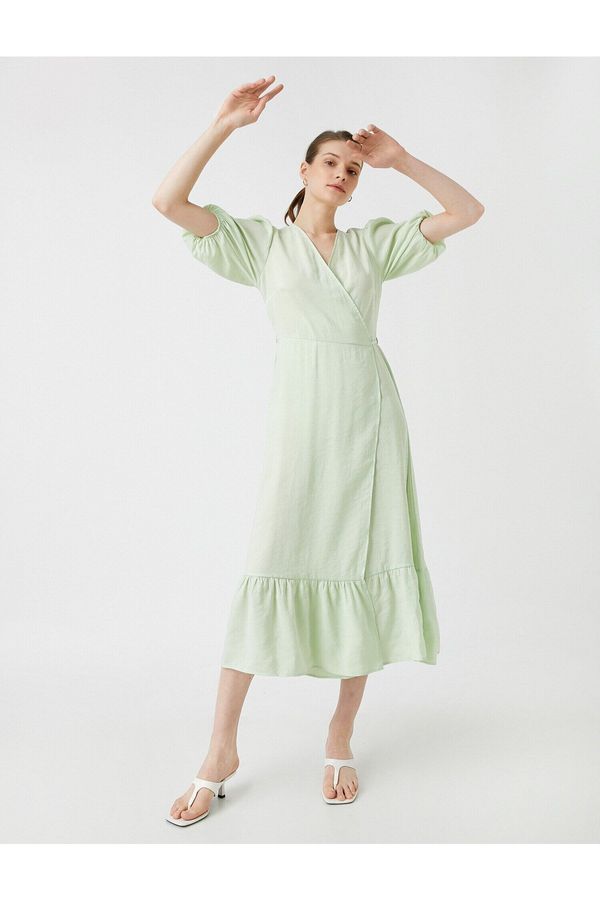 Koton Koton V-образно деколте модален смес Midi балон ръкав рокля