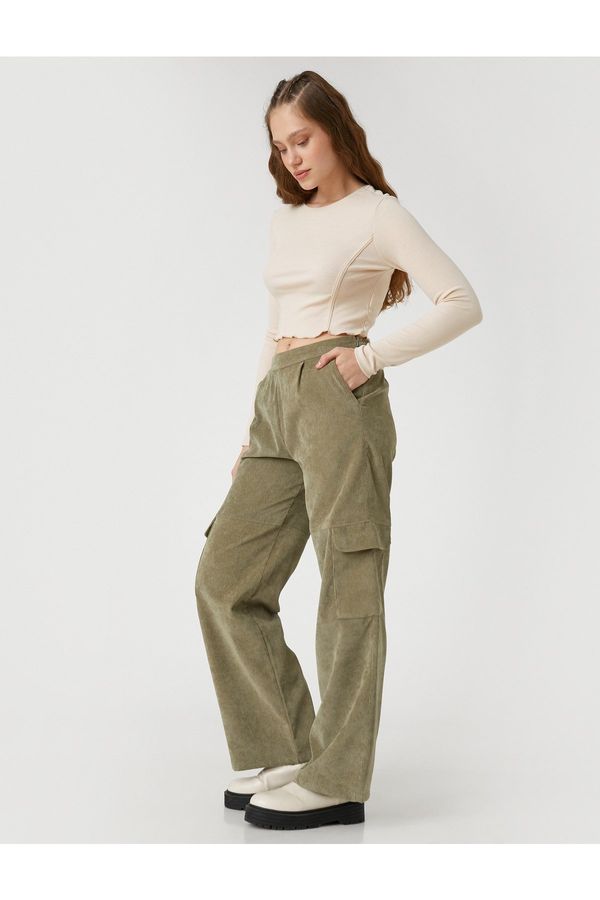 Koton Koton Velvet Cargo панталон с ластик на талията, джоб детайлен.