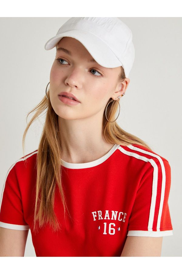 Koton Koton Vintage Jersey T-Shirt Striped Number Printed on the Back Short Sleeve Crew Neck