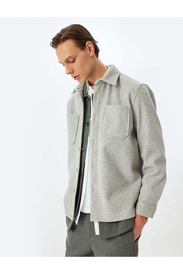 Koton Koton Viscose Blend Pocket Detailed Long Sleeve Stamp Shirt Jacket