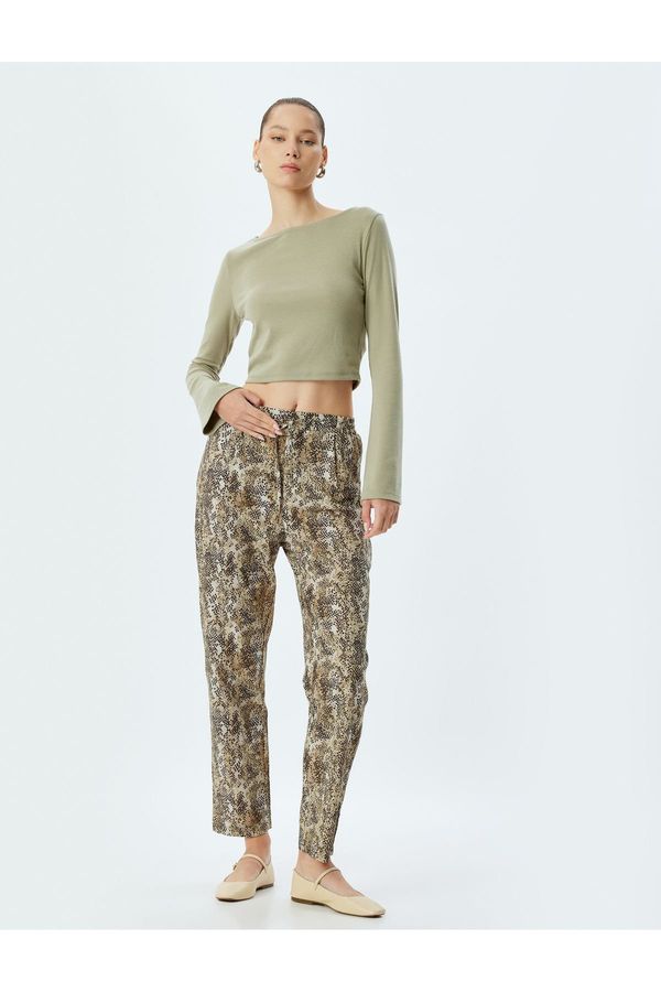 Koton Koton Viscose Snakeskin Look Carrot Trousers with Tied Waist