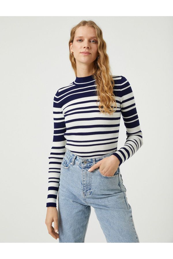 Koton Koton високо врата трикотаж пуловер тънък годни дълъг ръкав кашмир текстурирани