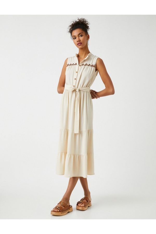 Koton Koton вратовръзка талията Frilled Midi рокля