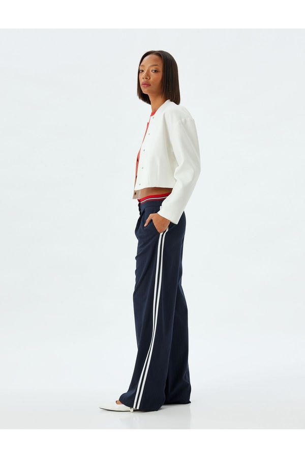 Koton Koton Wide Leg Baggy Fabric Trousers with Stripe Detail and Pockets