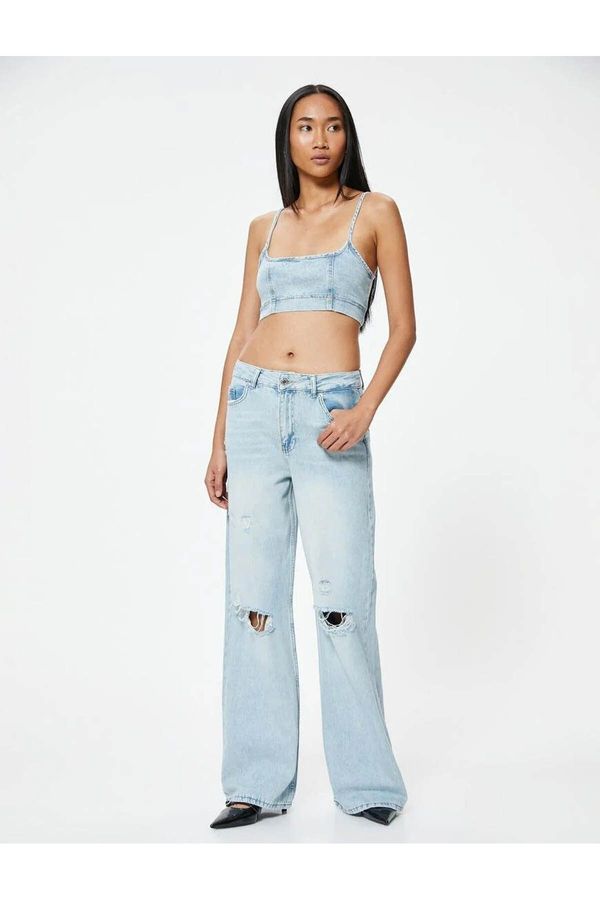 Koton Koton Wide Leg Ripped Denim Trousers with Standard Waist Buttons - Bianca Wide Leg Jean