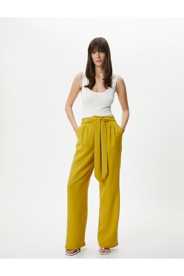 Koton Koton Wide Leg Trousers Waist Belted High Waist Pocket