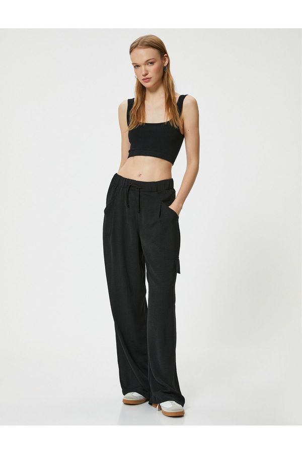 Koton Koton Wide Leg Trousers with Cargo Pockets and Tied Waist