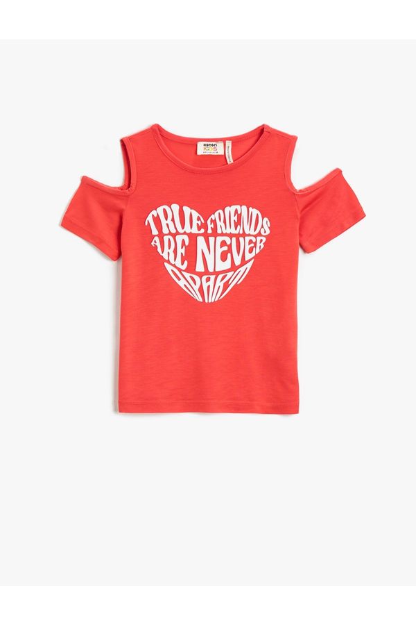 Koton Koton Window Detailed T-Shirt with Short Sleeves Printed