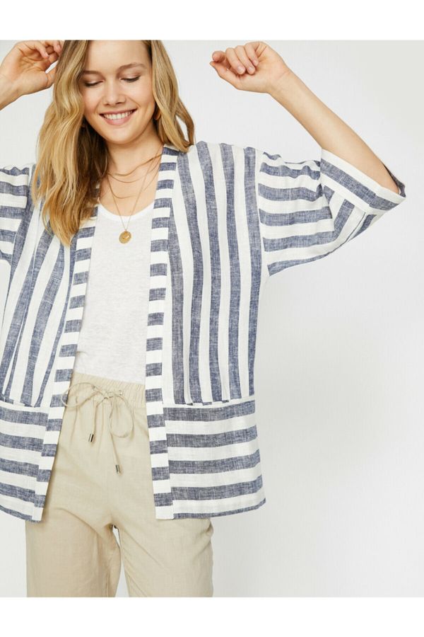 Koton Koton Women's Navy Blue V-Neck Short Sleeve Kimono