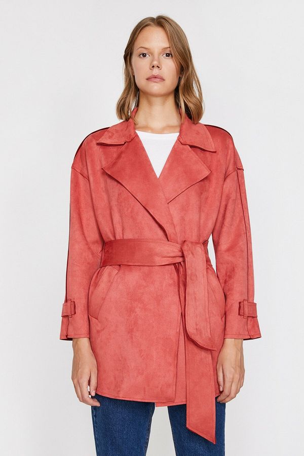 Koton Koton Women's Red Suede Look Trench Coat