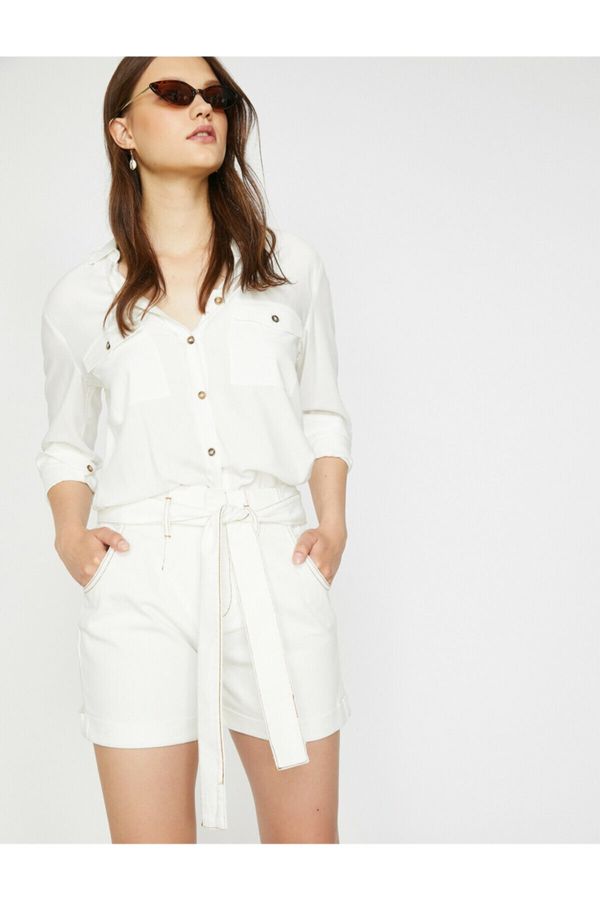 Koton Koton Women's White Belt Detailed Shorts