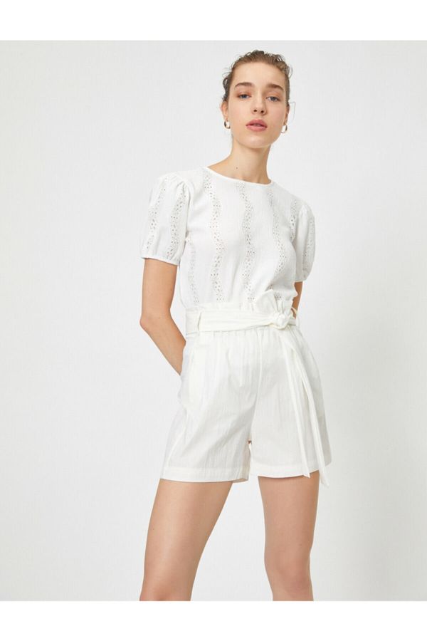 Koton Koton Women's White Tie Waist Belt Detailed Shorts