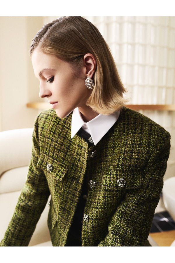 Koton Koton X Melis Ağazat - Long Sleeve Round Neck Buttoned Stone Cardigan