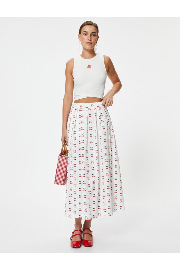 Koton Koton X Tuba Ünsal - Strawberry Printed Crop Tank Top Asymmetric Cut Slim Fit