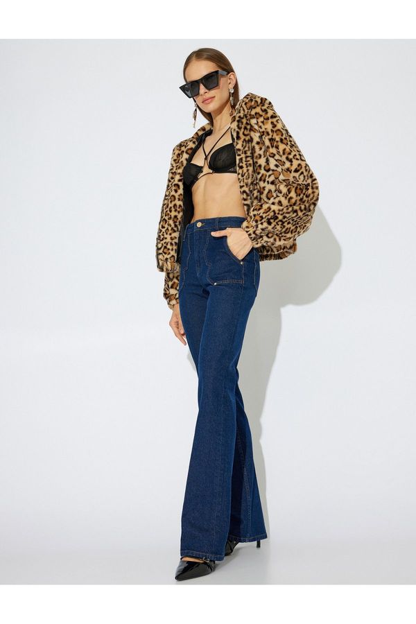 Koton Koton X Zeynep Bastık - Leopard Plush Jacket with Hood and Pocket
