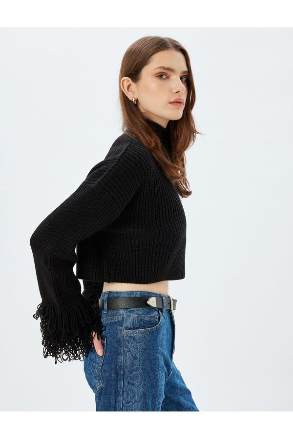 Koton Koton X Zeynep Bastık - Turtleneck Long Sleeve Tassel Crop Knit Sweater
