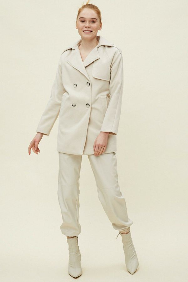 Koton Koton жените екрю бутон подробни палто