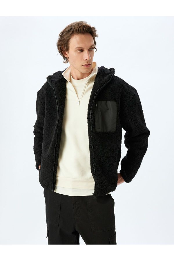 Koton Koton Zippered Pocket Detailed Hooded Plush Jacket