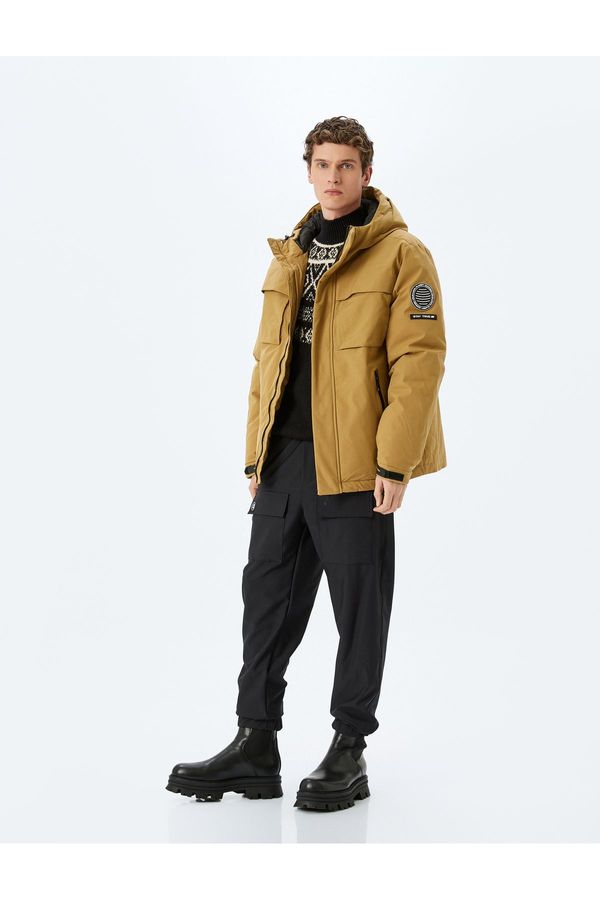 Koton Koton Zippered Windproof Hooded Ski Coat with Pocket Label Detail