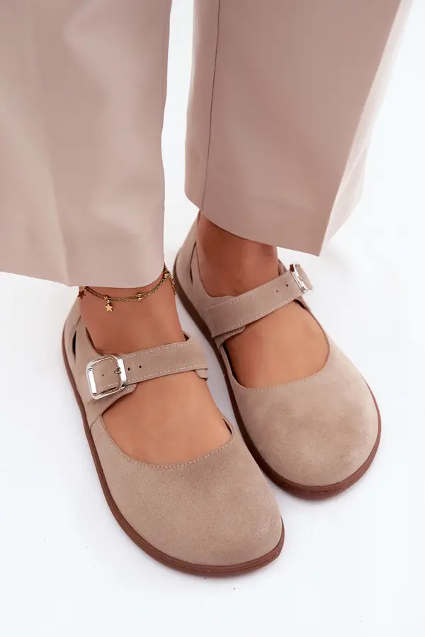 Zazoo Кожени балеринки с пискюл Zazoo N1319 Бежови