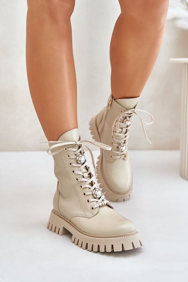 CheBello Кожени ботуши работници с прикрепени елементи на цип CheBello 4553 Бежови