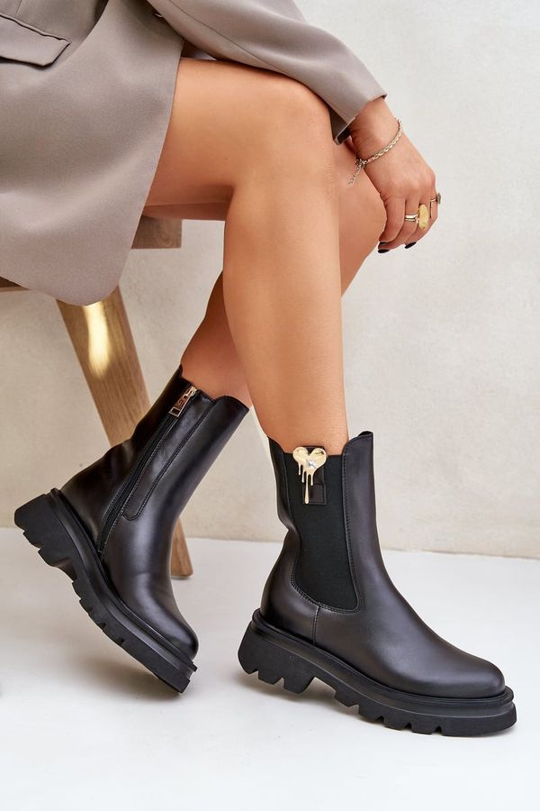 CheBello Кожени ботуши с декорация CheBello 4537 Черни