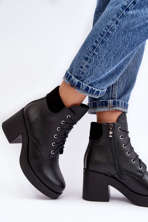 LEMAR Кожени дамски боти на ток Черни Lemar Leocera