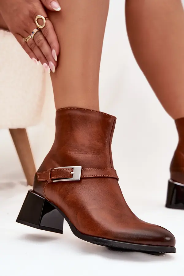 Zazoo Кожени дамски боти на ток с катарама Zazoo