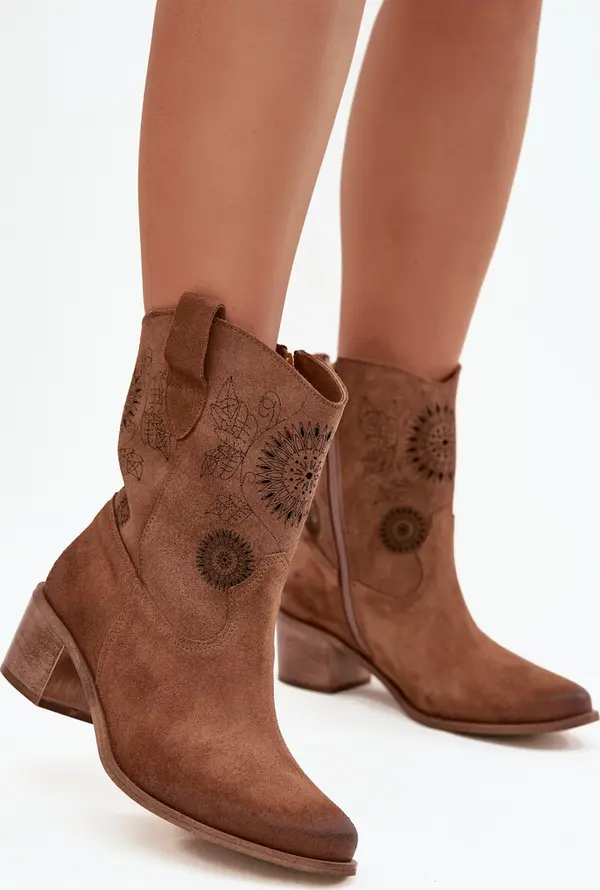 Zazoo Кожени дамски боти от велур с отвори на ток Zazoo 3844 кафяви